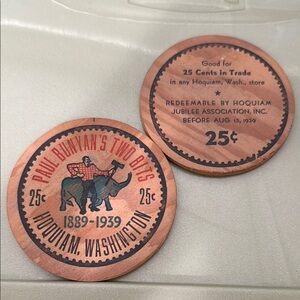 Paul Bunyan Wooden Tokens hoquiam, Washington 1939